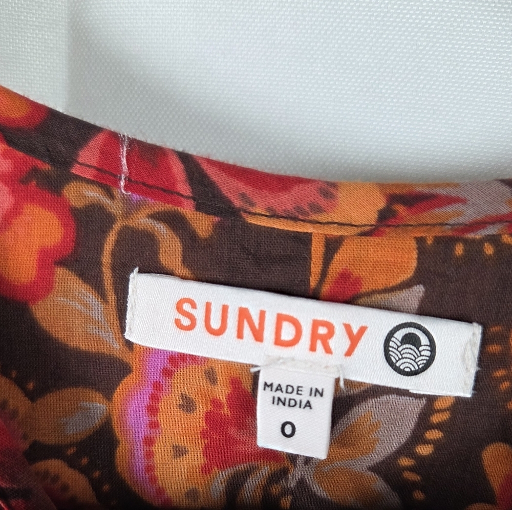 Anthropologie Sundry Boho Tunic Dress Colorful Floral Puff Dolman Sleeves XS / 0 - Picture 5 of 13